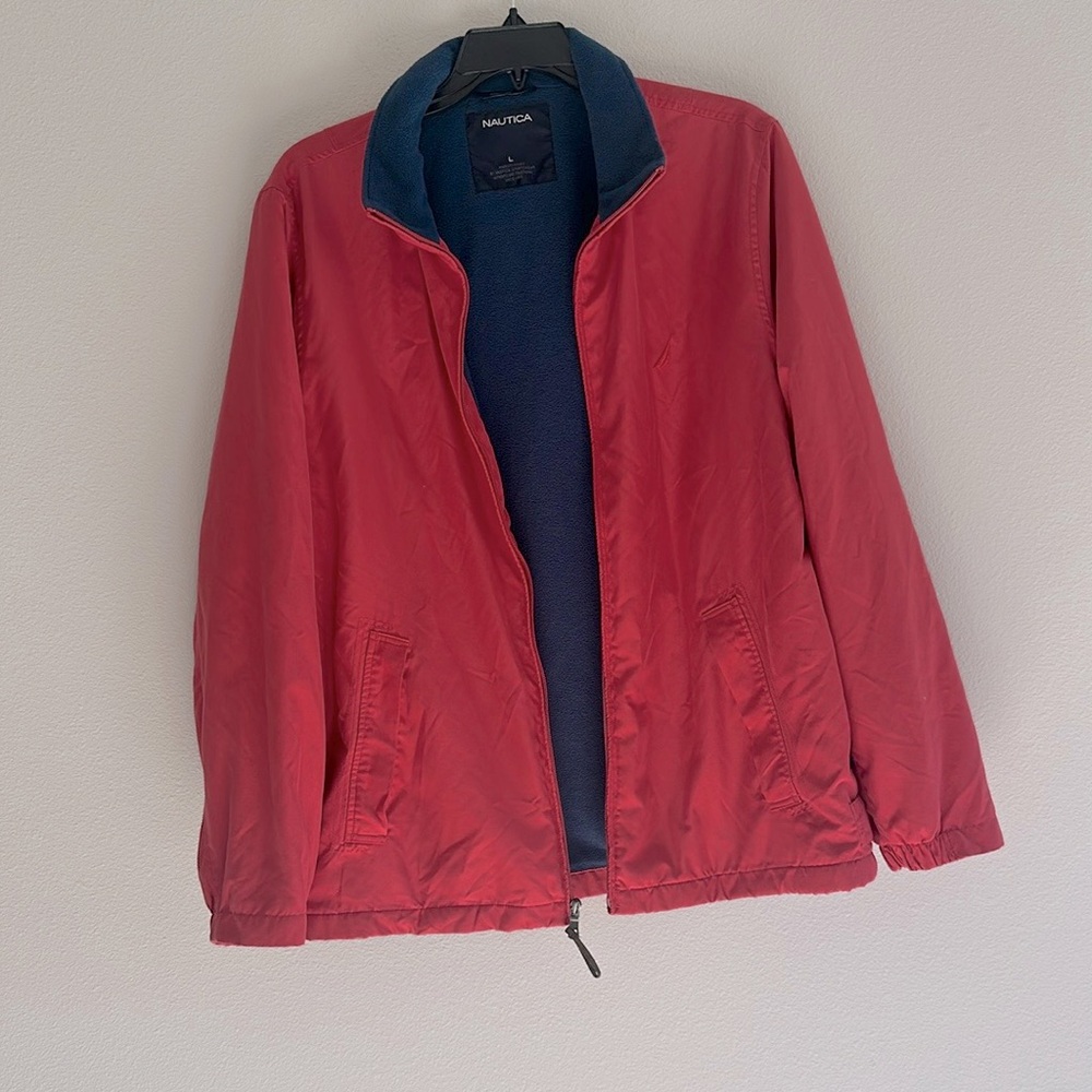 Nautica Washed Out Red Zip Up Blue Fleece Lined Embroidered Logo Jacket size L